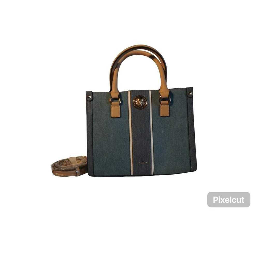 Aldo Women Handbag Gray Chambray Denim Pockets Convertible Satchel/Crossbody Bag